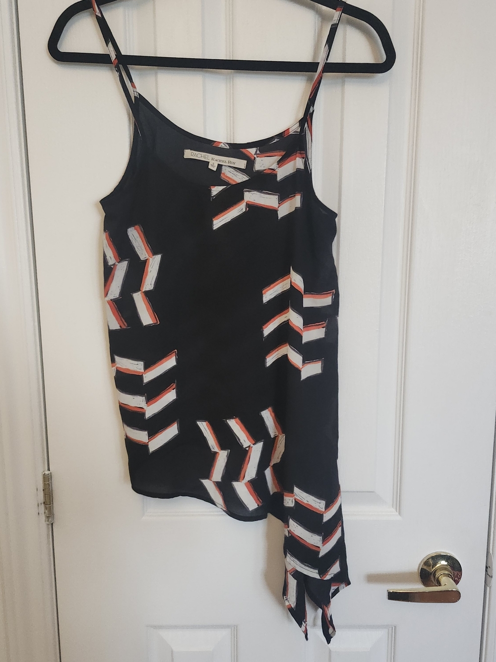 RACHEL Rachel Roy Black Multi-Print Asymmetrical Cami Top - Size Small